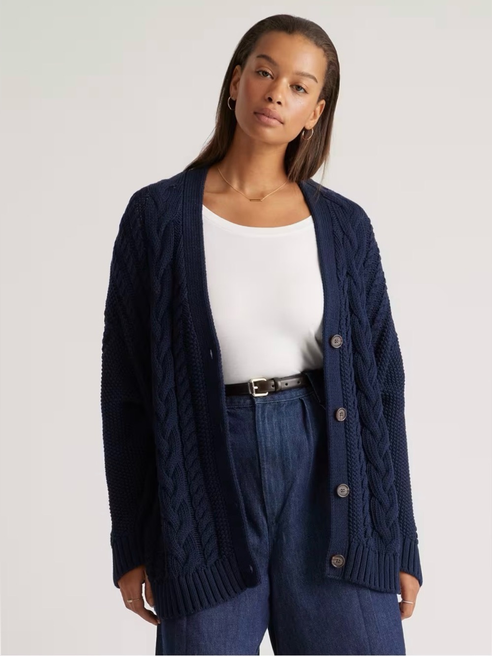Quince Organic Cotton Cable Knit Cardigan